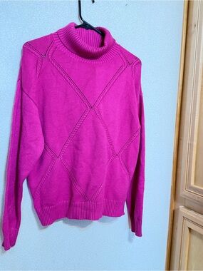 Frank Lyman Design Bright Fuchsia Turtleneck Diamond-Stitch Sweater